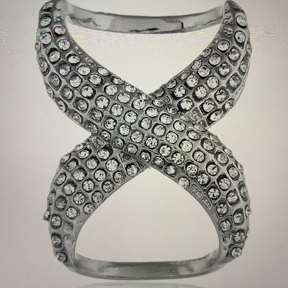 RHINESTONE  SCARF DOUBLE RING SILVER - Picture 2 of 4